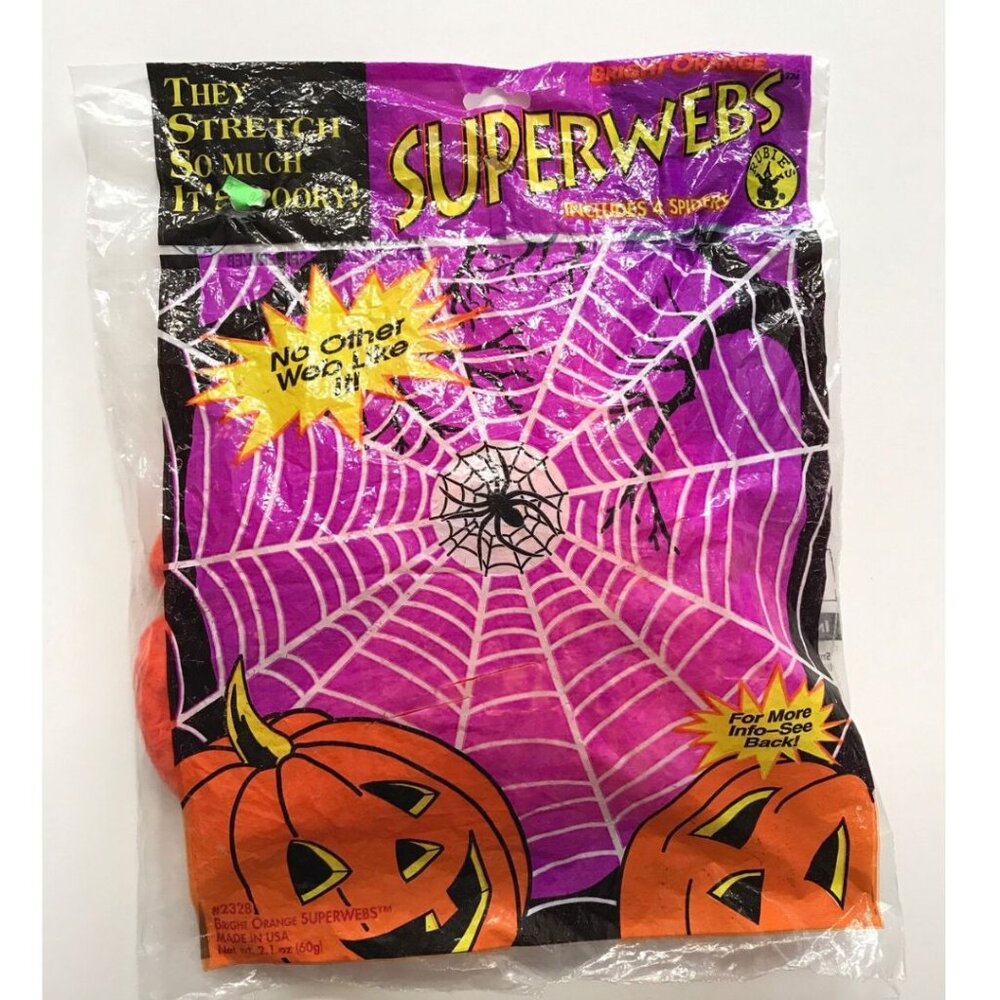 Spooky Season Halloween Cob Webs Orange with Spiders 90s Decoration Made in USA